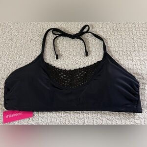 Xhilaration Black Halter Bikini Top with Crochet Accent
